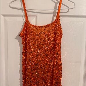Body Central Orange Sequin Cami Dress
